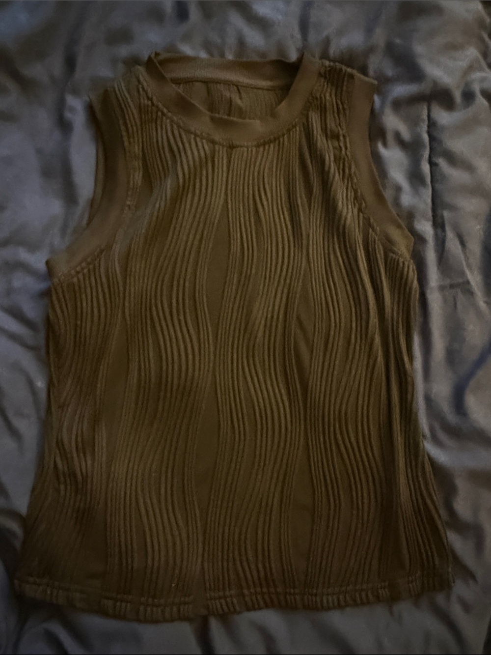 Commense Ribbed Wave Knit Sleeveless Tank - Brown